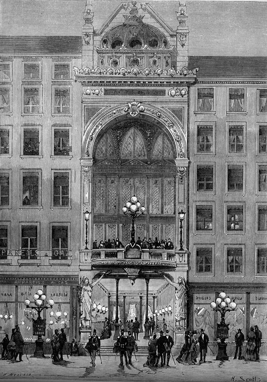 Udsigt over facaden på Bellecour-teatret i Lyon, bygget af Jules Chatron (1831-1884) i 1879. Indgravering i "" Le Monde Illustré"" nr. 1176 af 11. oktober af French School