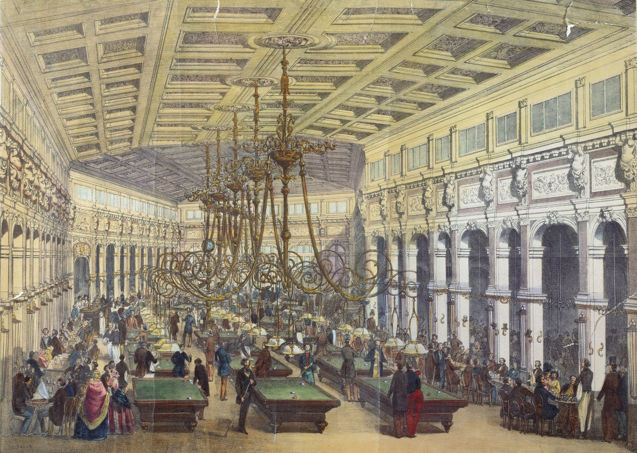 Udsigt over det indre af Grand Cafe Parisien, Paris, indgraveret af Thibault, 1855 af French School