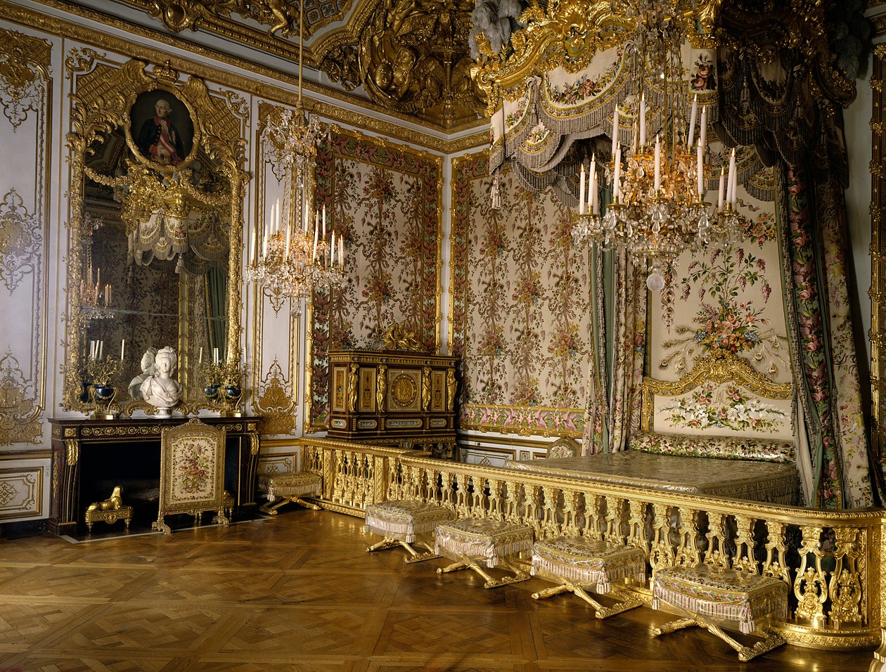 Udsigt over værelset til Dronningen af Frankrig Marie Antoinette af Habsburg Lorraine (1755-1793). Versailles, slotsmuseum af French School