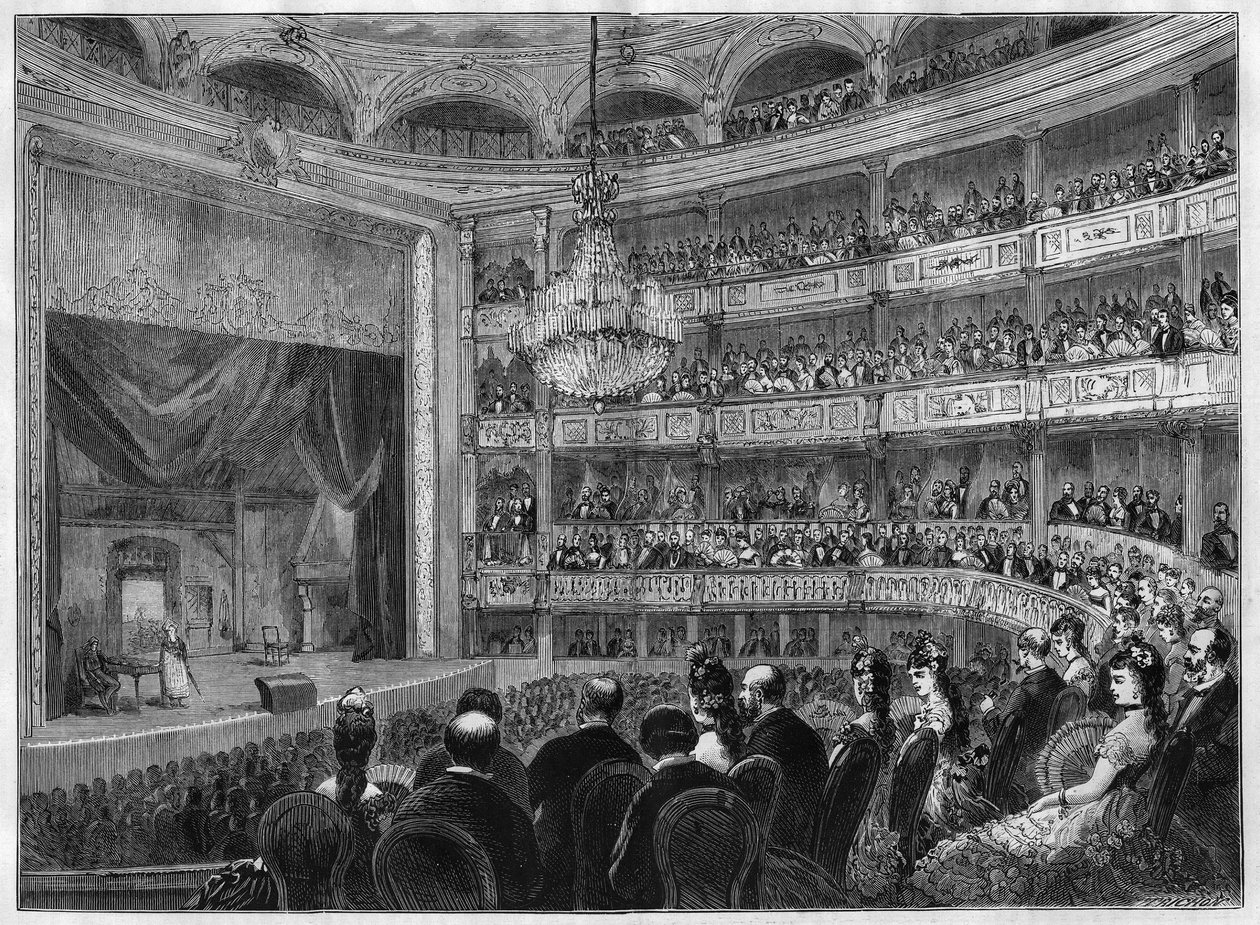 Udsigt over teatersalen i Odeon, nyrestaureret. Paris af French School