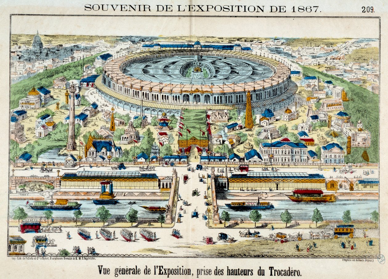 Udsigt over verdensudstillingen fra Trocadero i Paris. 1867 Stik. Paris, karnevalsmuseum af French School