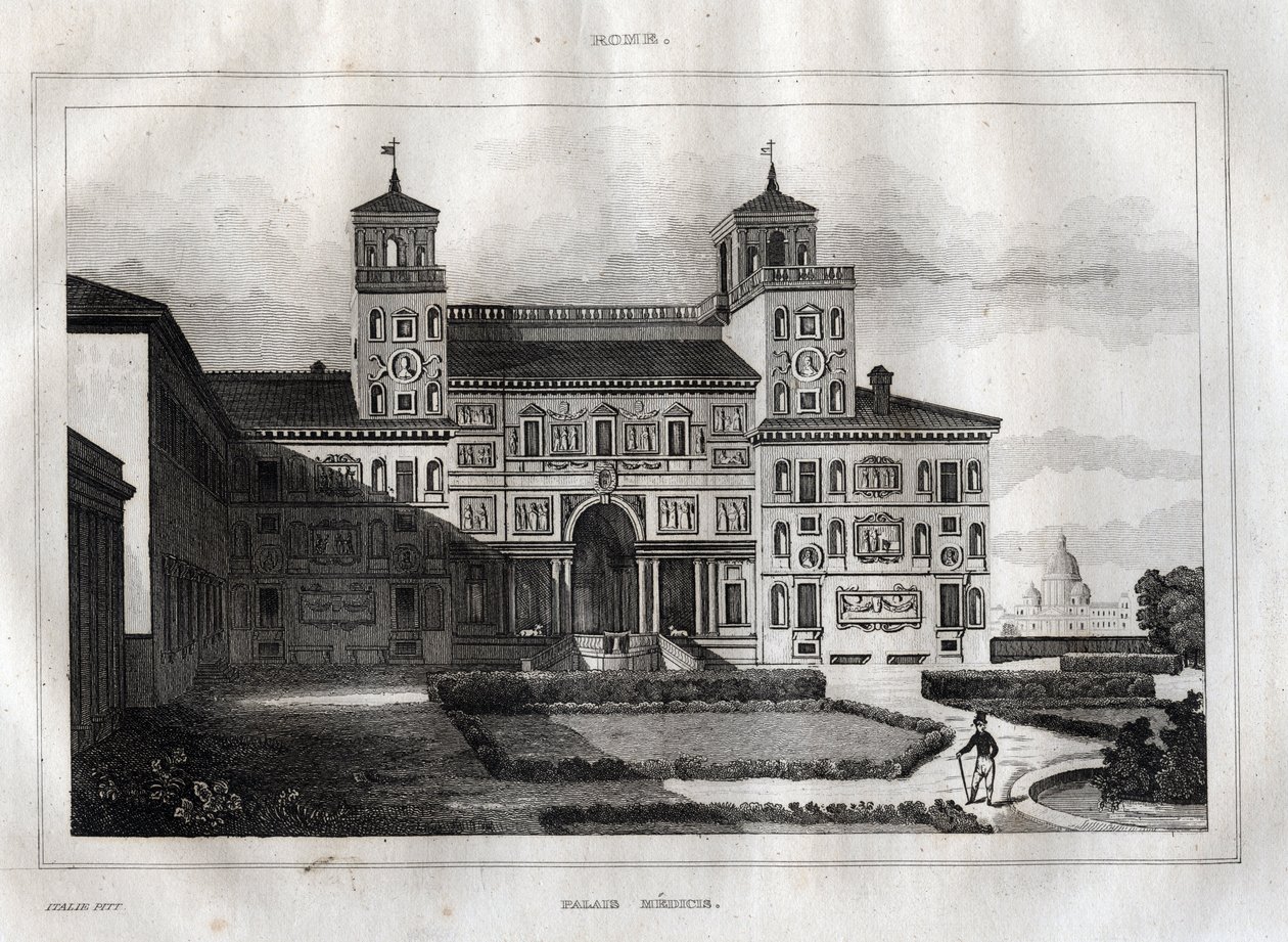 Villa Medici Rom - Villa Medicis - Gravering fra "" Det maleriske Italien"" - Historisk og beskrivende maleri af Italien" af M. de Norvins, Ch. Nodier 1834-1836. af French School