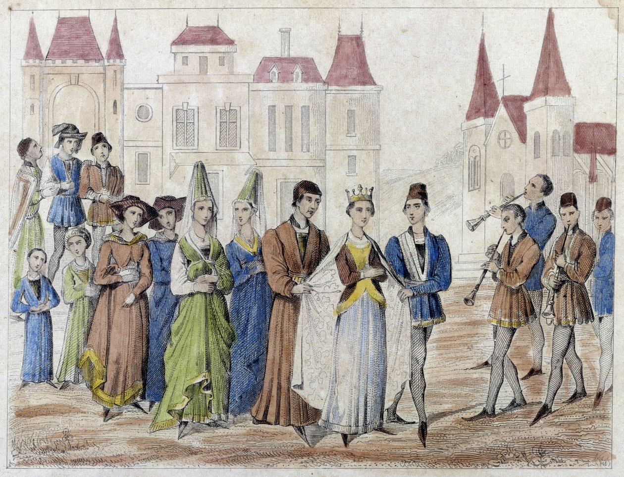 Landsbybryllup under Charles V - Indgravering 1800-tallet. af French School