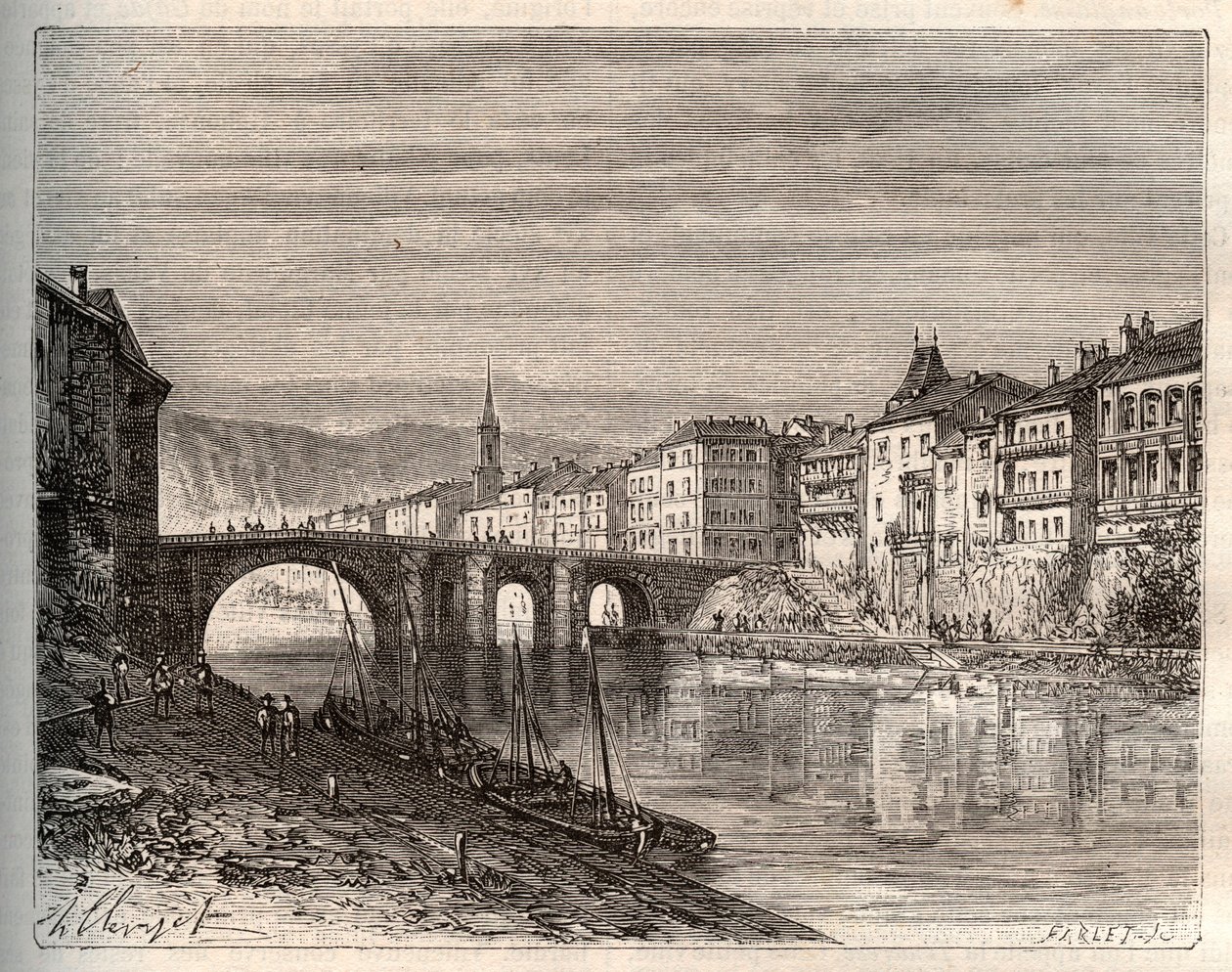 Villeneuve-sur-Lot (Villeneuve sur Lot) - departement Lot-et-Garonne - gravering i "La France illustree: geografi, historie, statistisk administration" af V.-A. Malt-brun. 1884 af French School