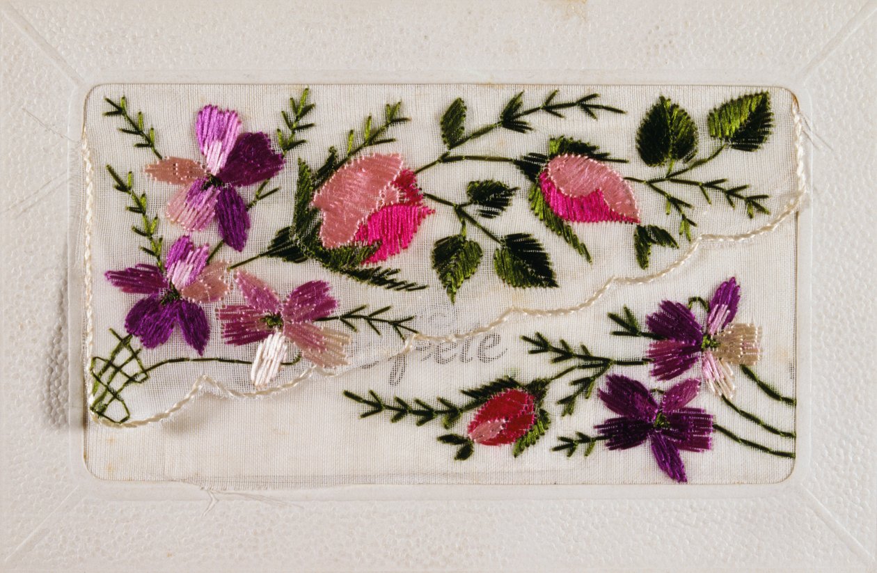 Fransk vintage-postkort med blomsterdekorationer af French School