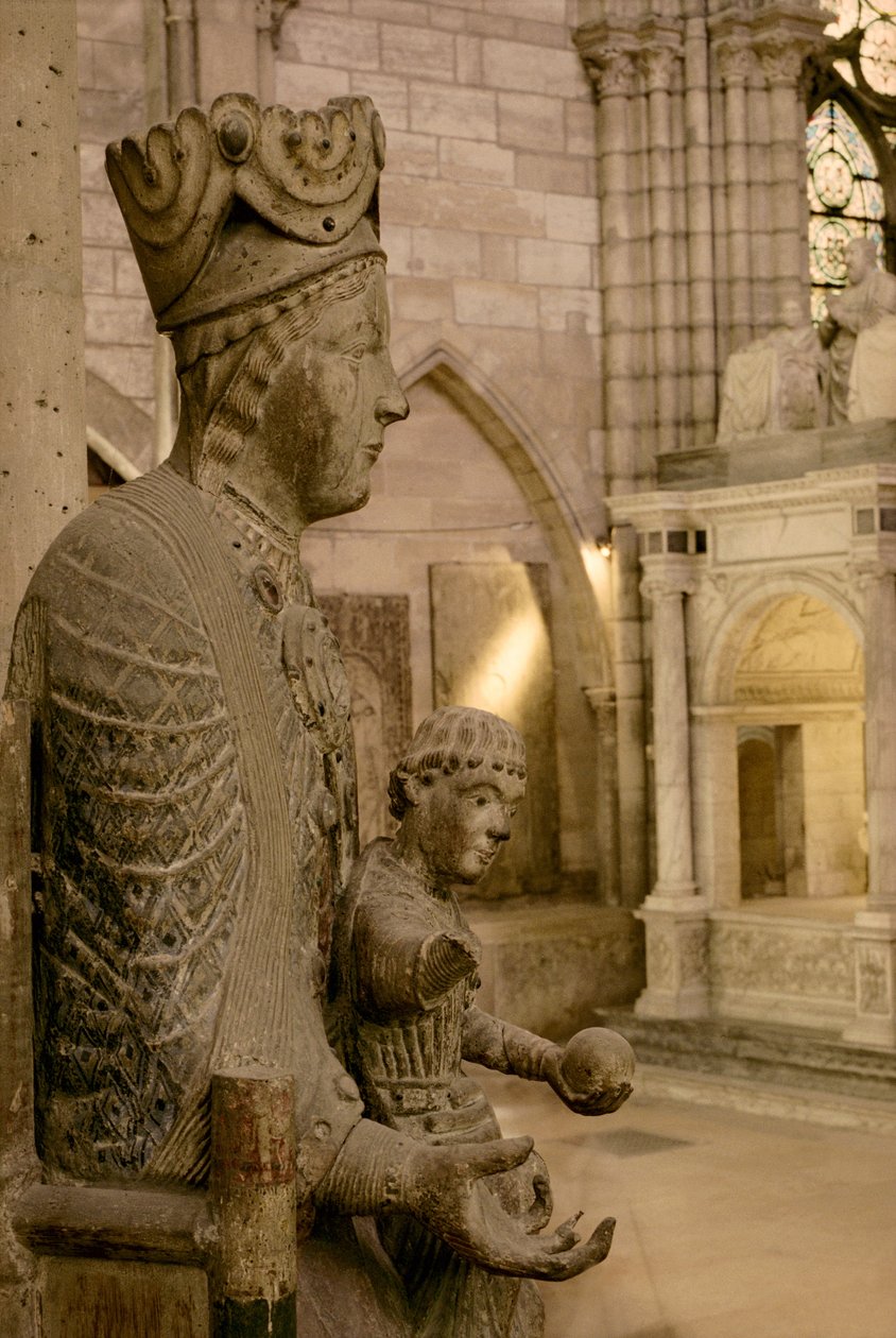 Jomfru og barn i majestæt (polykrom træ) (detalje) af French School
