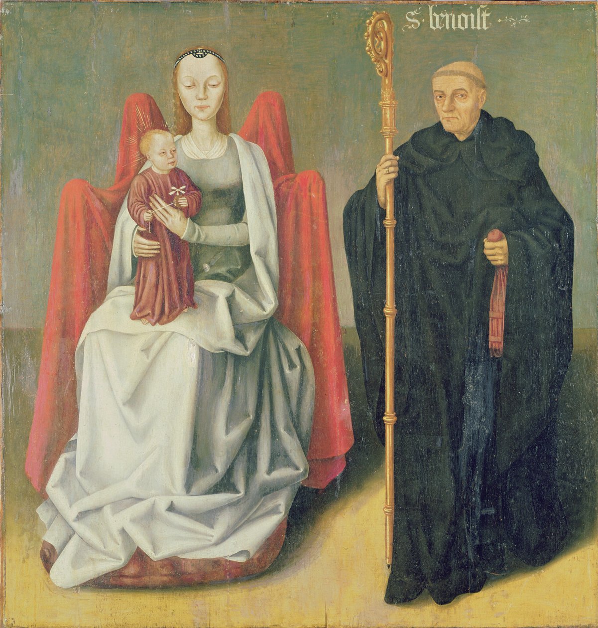 Jomfru og barn med St. Benedikt, fra Priory of St. Hippolytus of Vivoin af French School