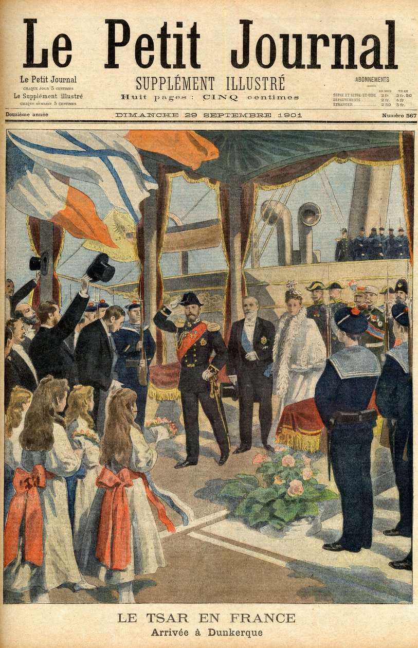 Besøg af zar Nicholas II af Rusland i Frankrig Første side af avisen "Le Petit Journal" af 29. september 1901 (gravering) af French School
