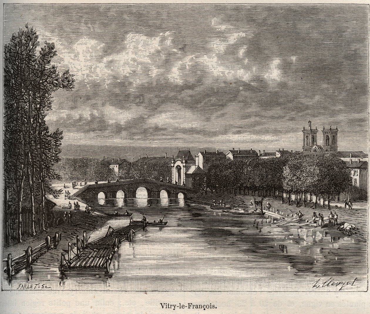 Vitry-le-Francois (Vitry le Francois) afdeling i Marne - indgravering i "La France illustree: geografi, historie, statistisk administration" af V.A. Malt-brun. 1884 af French School