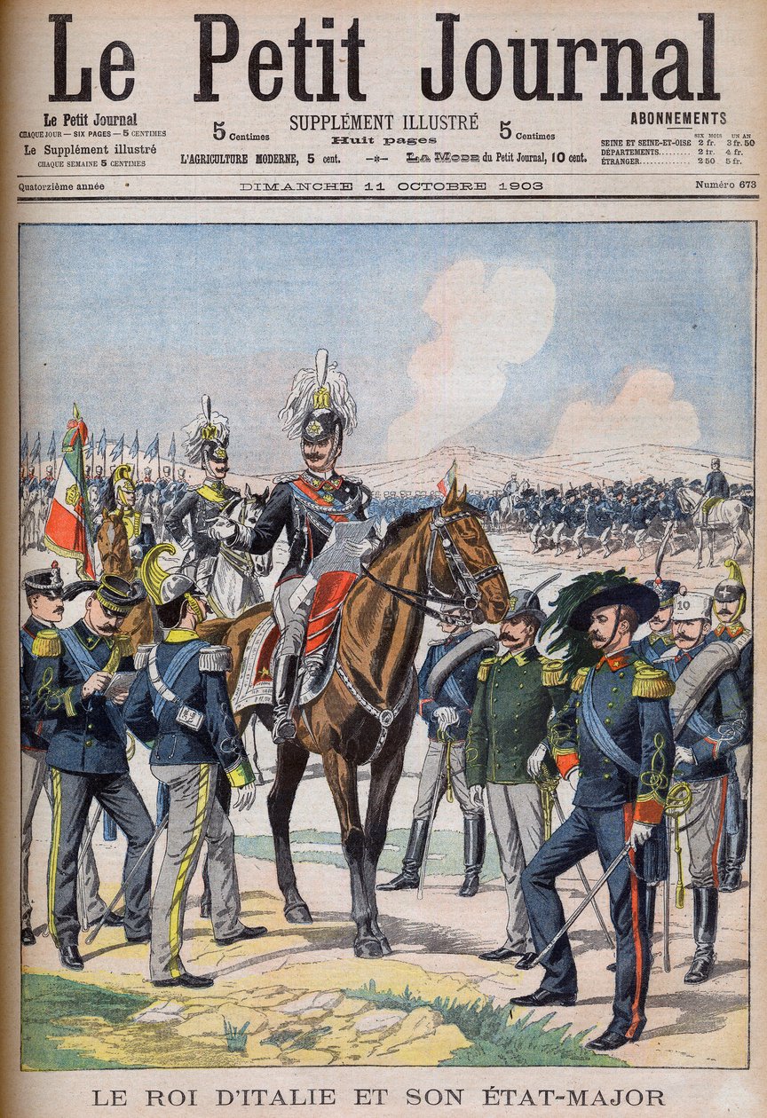 Vittorio Emanuele III di Savoia - Kong Victor Emmanuel III af Italien og hans generalstab. Kongen af Italien og hans Stab. Illustration til Le petit Journal af French School