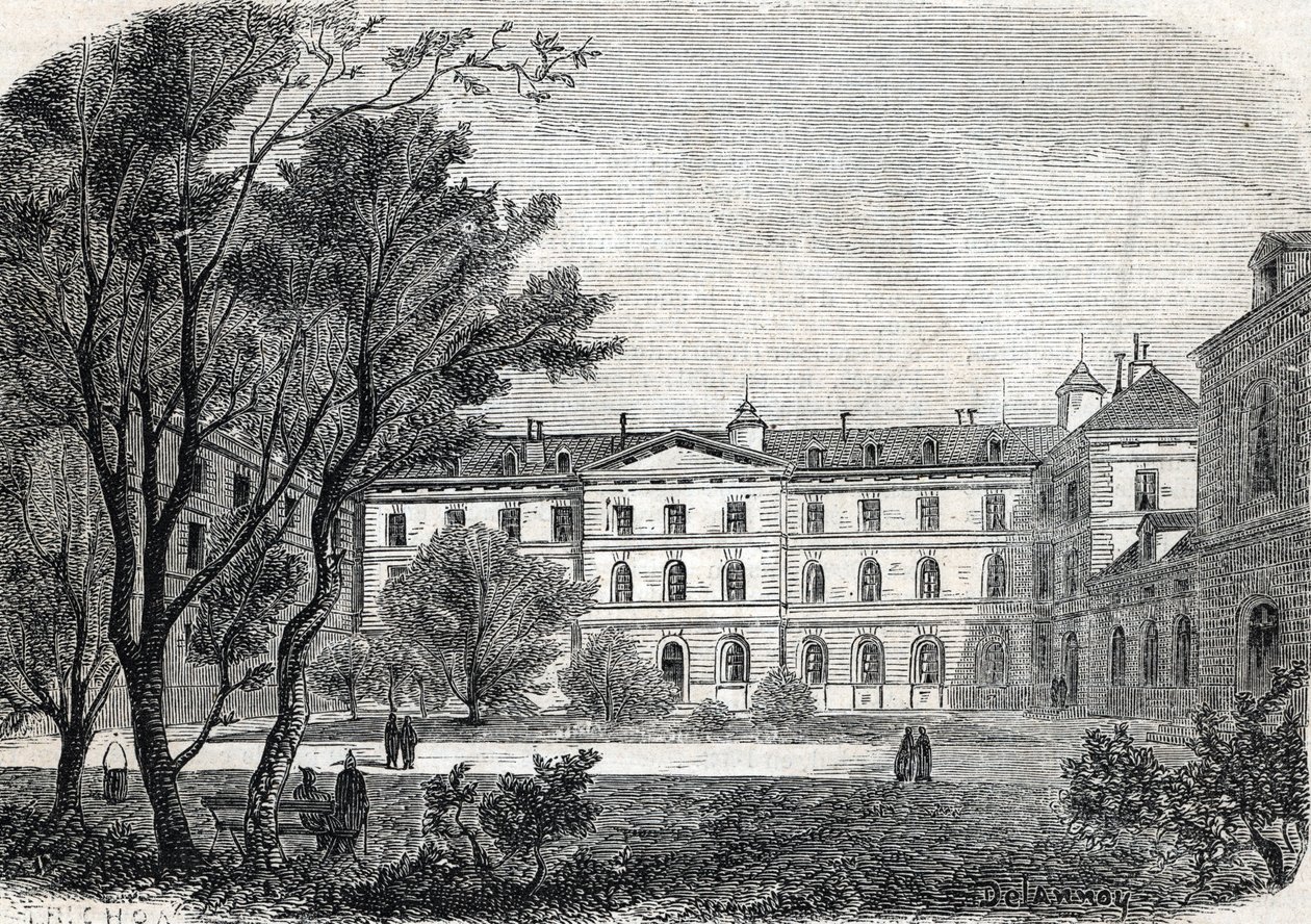 “Udsigt over Pietie Hospital i Paris” af French School