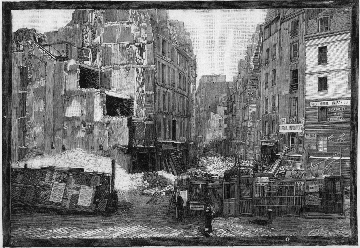 Udsigt over nedrivningerne af Place Maubert i Paris af French School