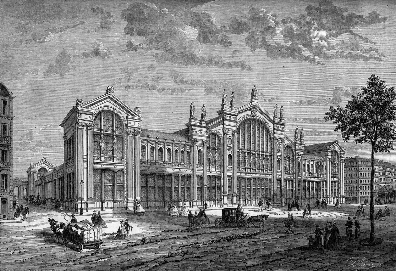 Udvendig udsigt over Gare du Nord i Paris, bygget af den franske arkitekt Jacques Hittorff (1792-1867) af French School