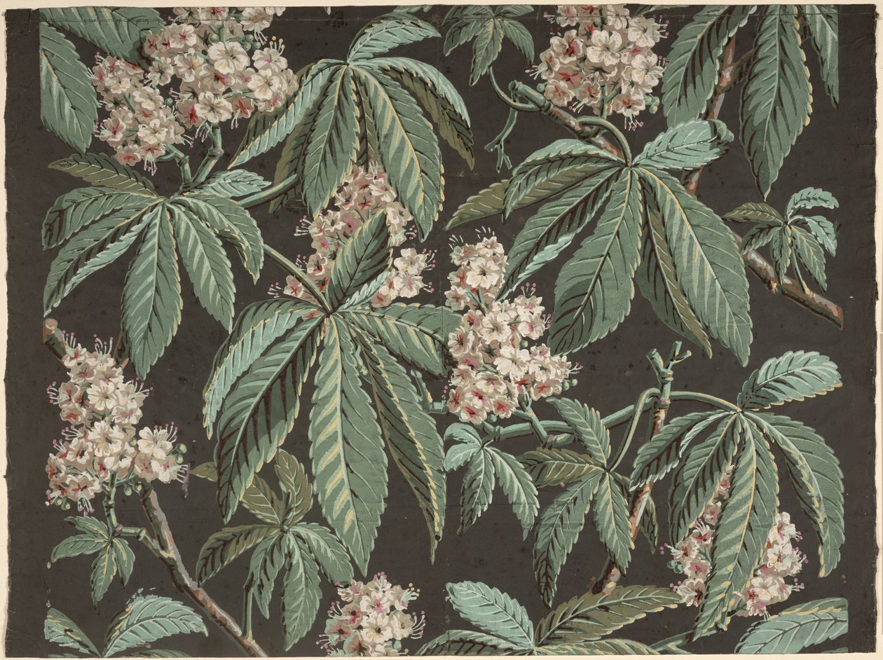 Tapetdesign med Chestnut Branch (detalje) ca. 1810, fremstillet af Josef Dufour (1752-1827), Paris, af French School