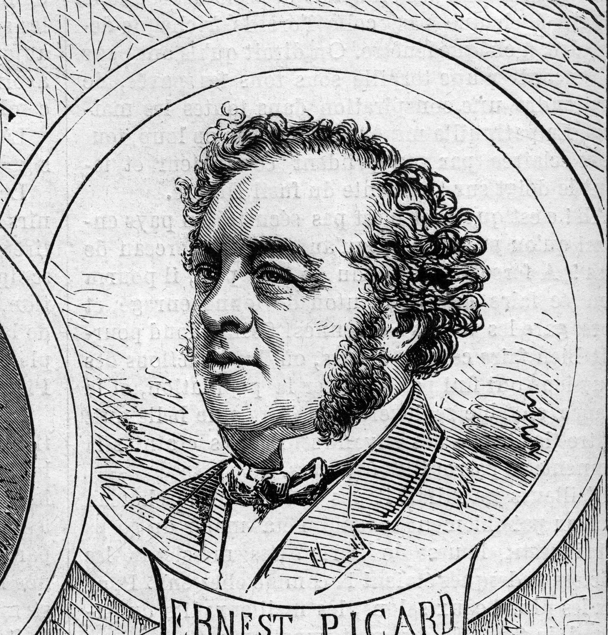 Krigen i 1870 - Regeringen for det nationale forsvar: portræt af Ernest Picard (1821-1877), medlem af den foreløbige regering i 1870. Indgravering i "" Le Monde Illustré"" nr. 706 af 22. oktober af French School
