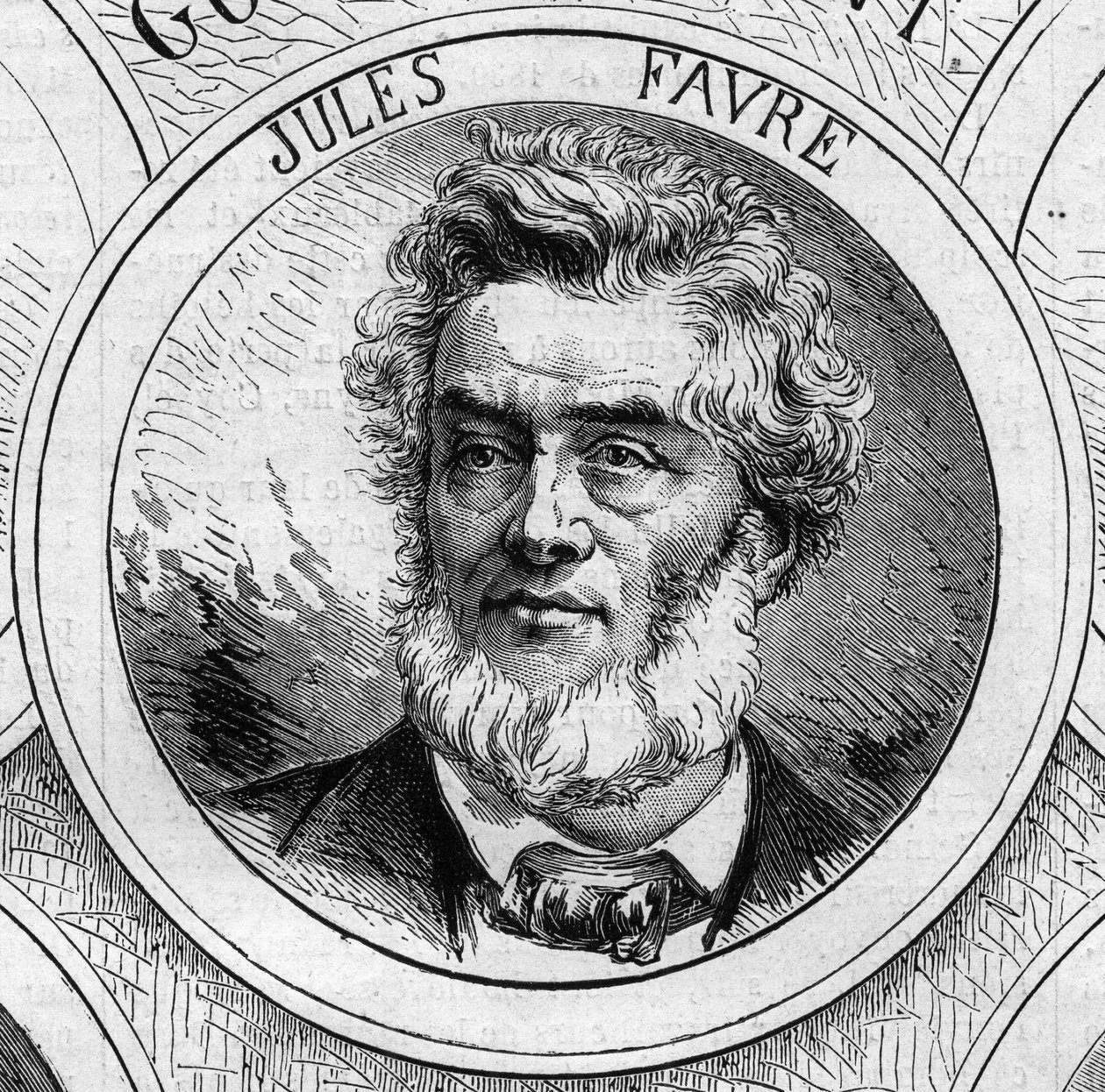 Krigen i 1870 - Regeringen for det nationale forsvar: portræt af Jules Favre (1809-1880), medlem af den foreløbige regering i 1870. Indgravering i "" Le Monde Illustré"" nr. 706 af 22. oktober af French School