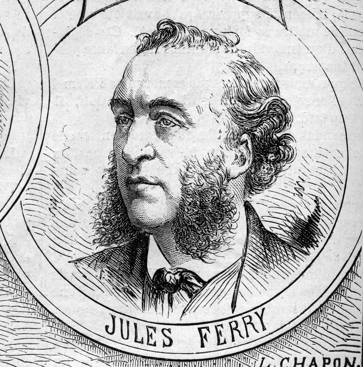 Krigen i 1870 - Regeringen for det nationale forsvar: portræt af Jules Ferry (1832-1893), medlem af den foreløbige regering i 1870. Indgravering i "" Le Monde Illustré"" nr. 706 af 22. oktober af French School