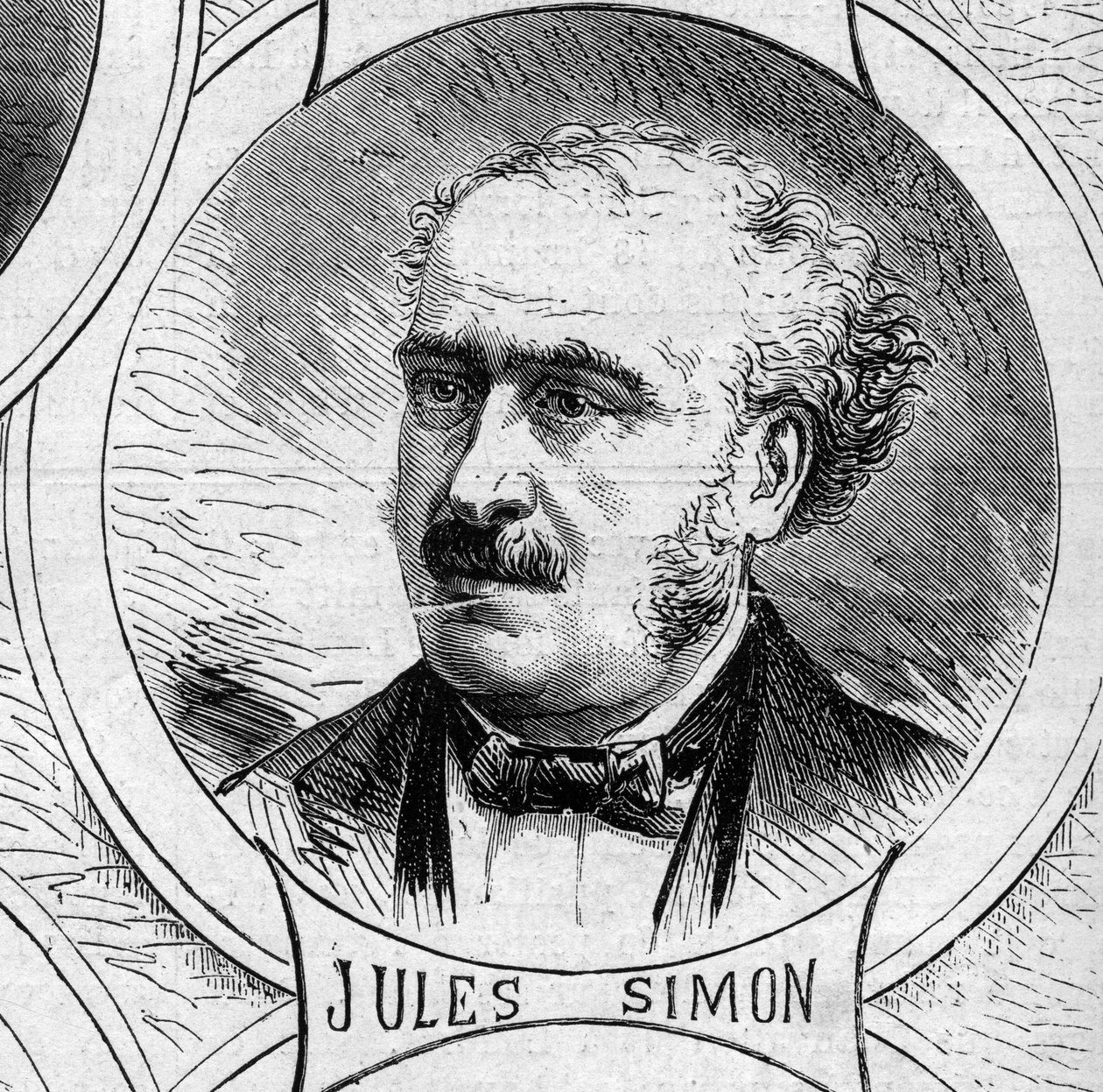 Krigen i 1870 - Regeringen for det nationale forsvar: portræt af Jules Simon (Francois Jules Suisse, dit) (1814-1896), medlem af den foreløbige regering af 1870. Indgravering i "" Le Monde Illustré"" nr. 706 af 22. oktober af French School