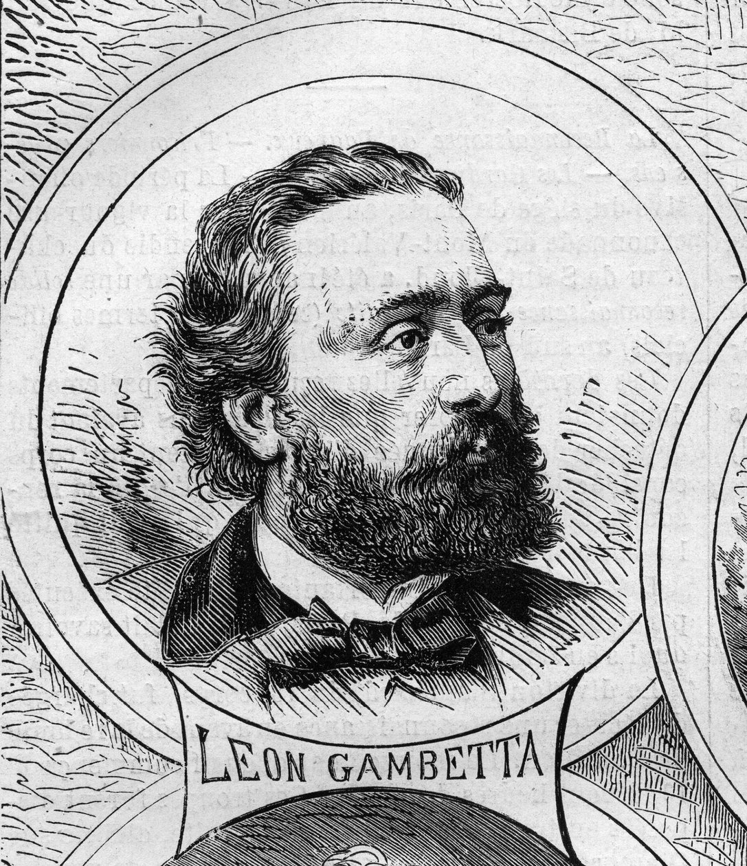 Krigen i 1870 - Regeringen for det nationale forsvar: portræt af Leon Gambetta (1838-1882), medlem af den foreløbige regering i 1870. Indgravering i "" Le Monde Illustré"" nr. 706 af 22. oktober af French School
