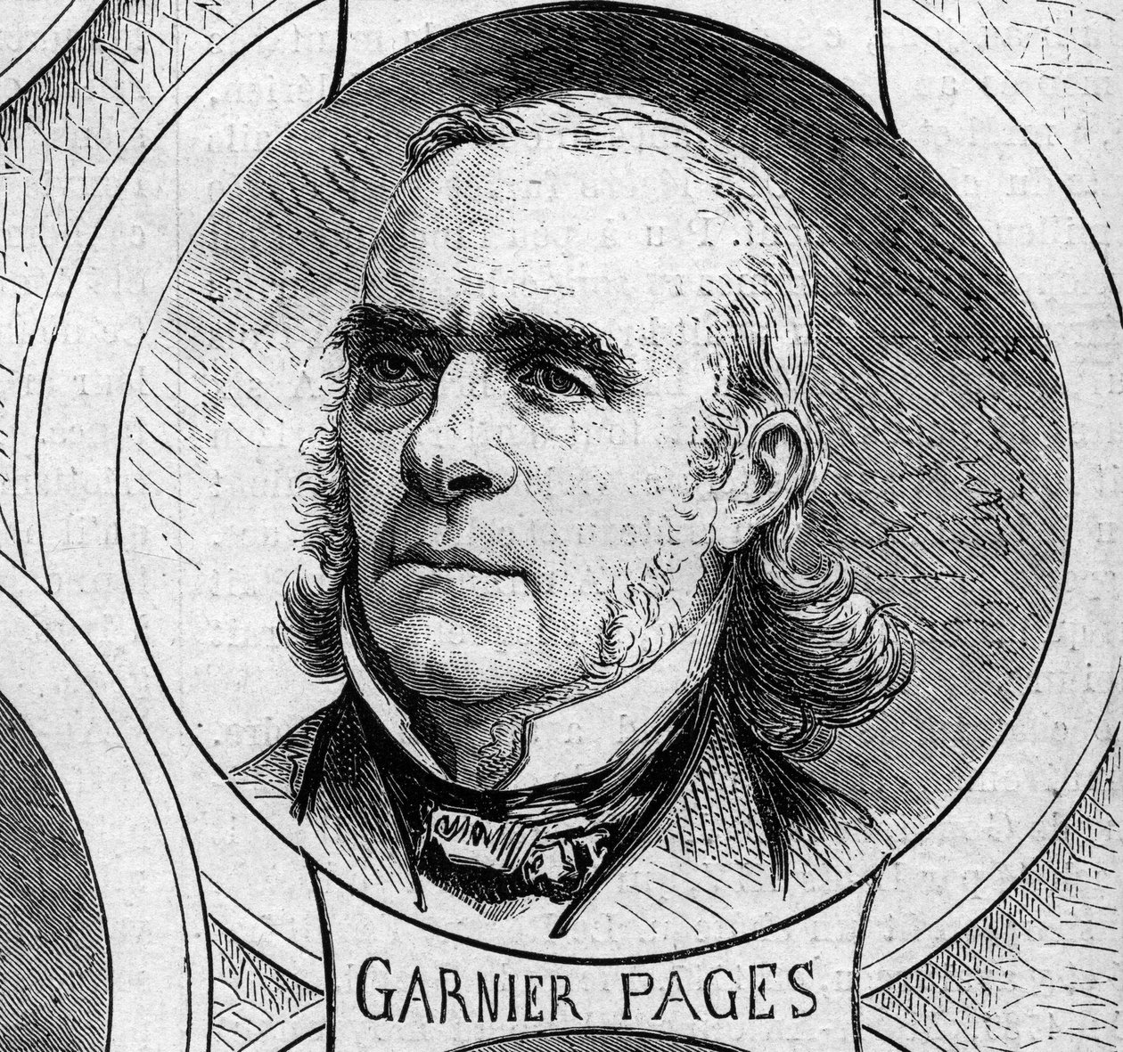 Krigen i 1870 - Regeringen for det nationale forsvar: portræt af Louis Antoine Garnier Pages (Garnier-Pages) (1803-1878), medlem af den foreløbige regering af 1870. Indgravering i "" Le Monde Illustré"" nr. 706 af 22. oktober af French School