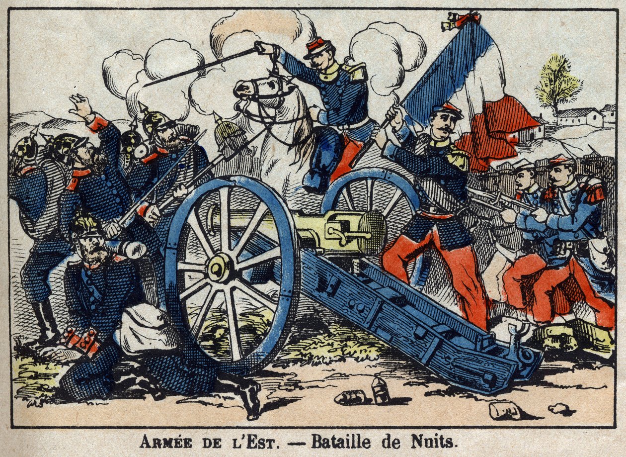 Krig i 1870 mellem Frankrig og Preussen: Slaget ved Nights-Saint-George i Guldkysten mellem tyskerne og den østlige Armee i 1870. Epinale billeder af French School