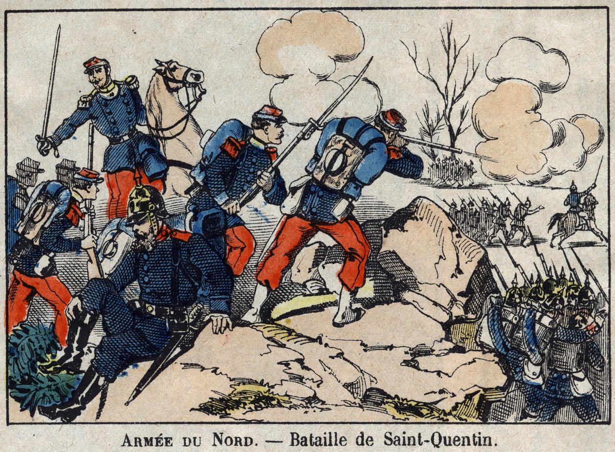 Krig i 1870 mellem Frankrig og Preussen: Slaget ved Saint Quentin i januar 1871. Billede af Epinal. af French School