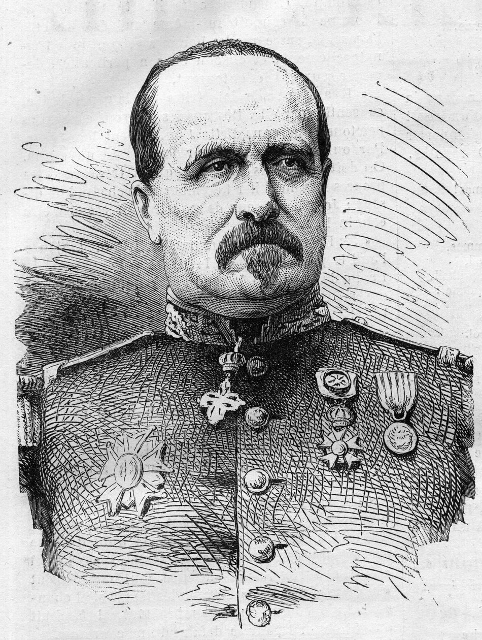 Krigen i 1870: portræt af Jules Marie Ladreit de La Charriere (1806-1870), fransk soldat. Indgravering i "" Le Monde Illustré"" nr. 714 af 17. december 1870. af French School