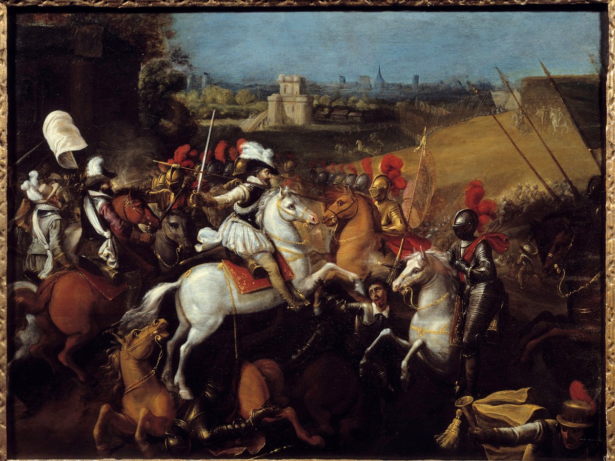 Religionskrig: "" Kong Henrik IV (1533-1610) ved slaget ved Arques den 21. september af French School