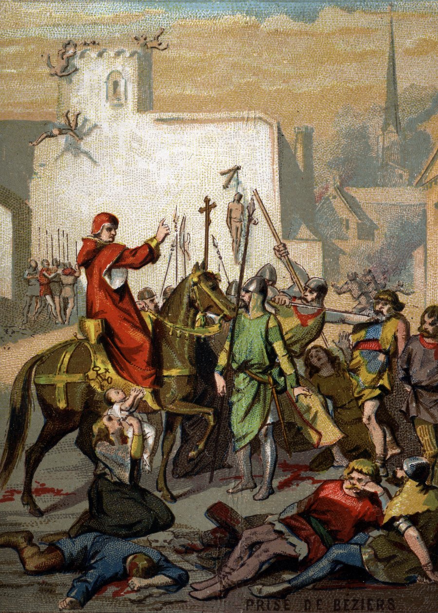 War of the Albigeese - Capture of Beziers "" Dræb alt, Gud vil genkende hans"" (Innocent III af French School