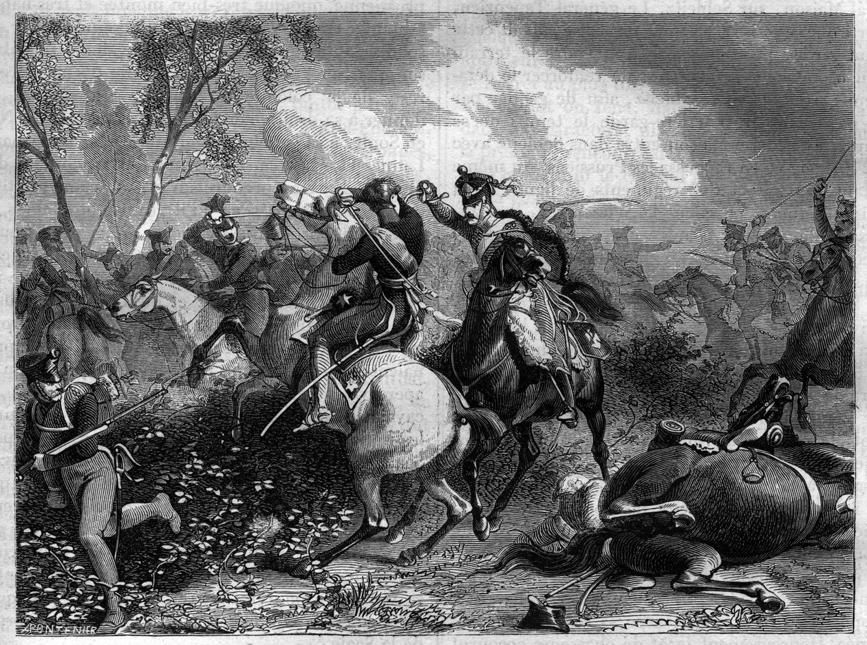 War of the Forth Coalition 1806 - 1807 - Prins Louis Ferdinand af Preussen blev dødeligt såret under kamp med invaderende engelsk kavaleri i slaget ved Saalfeld under Napoleonskrigene af French School