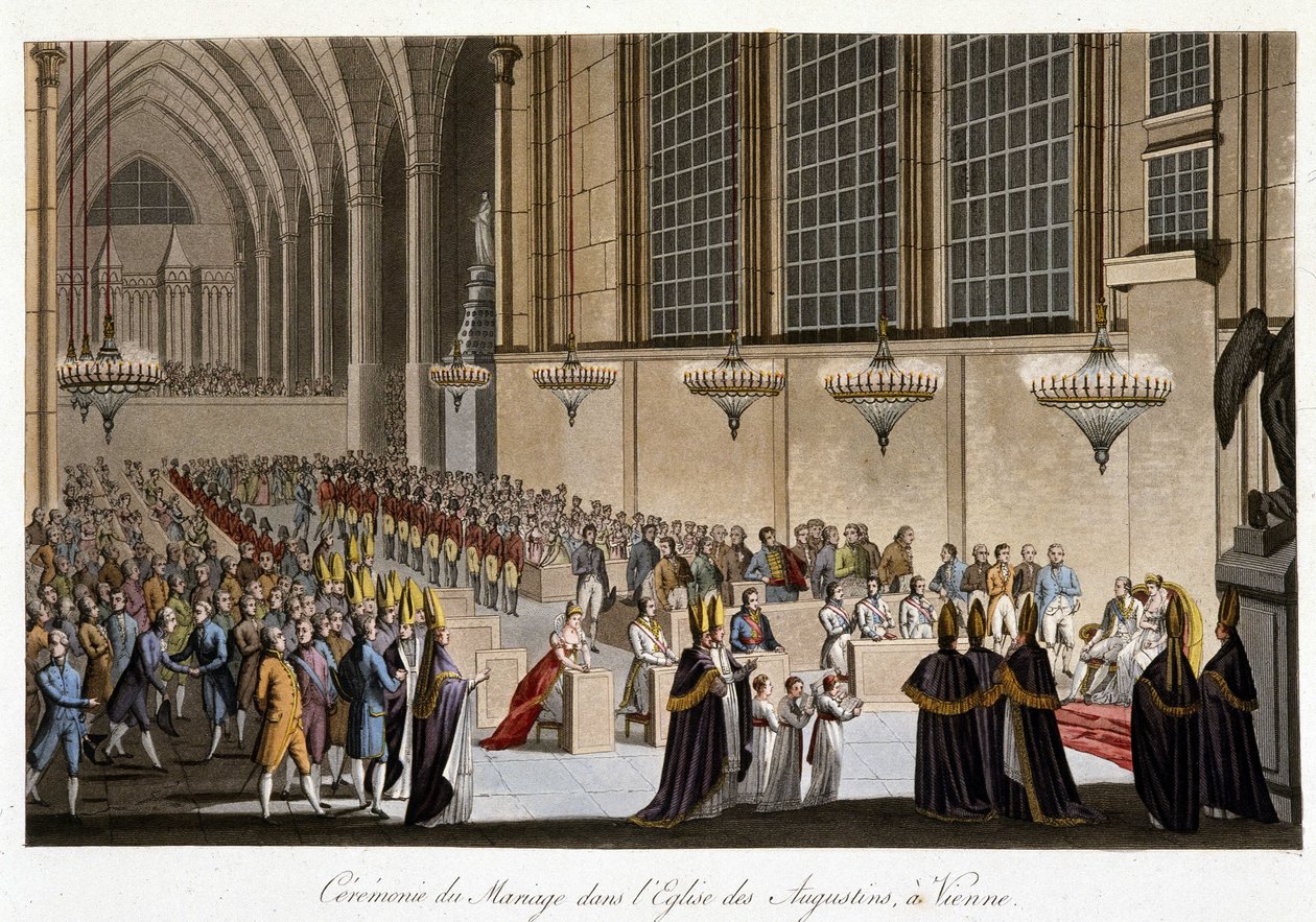 Bryllupsceremoni (Napoleon  Marie Louise af Habsburg) i Augustinerkirken i Wien, 2. april af French School
