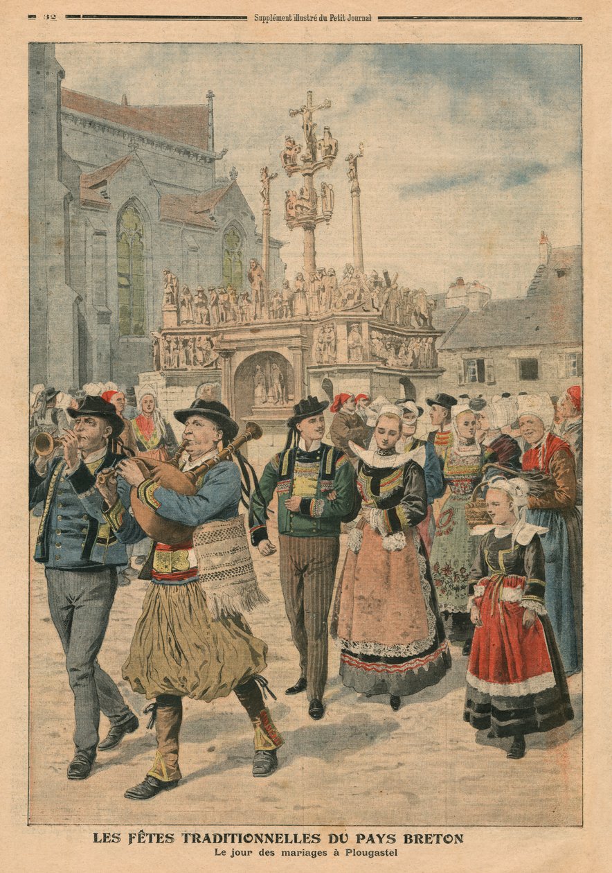 Bryllupsdag i Plougastel, Bretagne, illustration fra Le Petit Journal, supplement illustre, 27. januar 1907 af French School