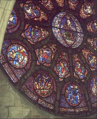 West Rose Window, detalje fra den sidste dom, c.1225 (farvet glas) af French School