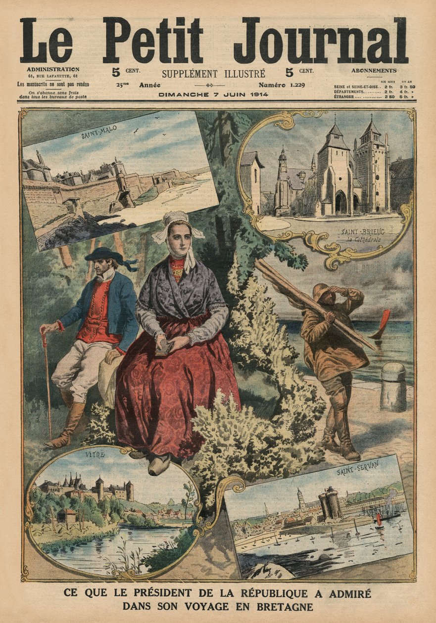 Hvad republikkens præsident har beundret under sin rejse i Bretagne, illustration på forsiden af "Le Petit Journal", supplement illustre, 7. juni 1914 af French School