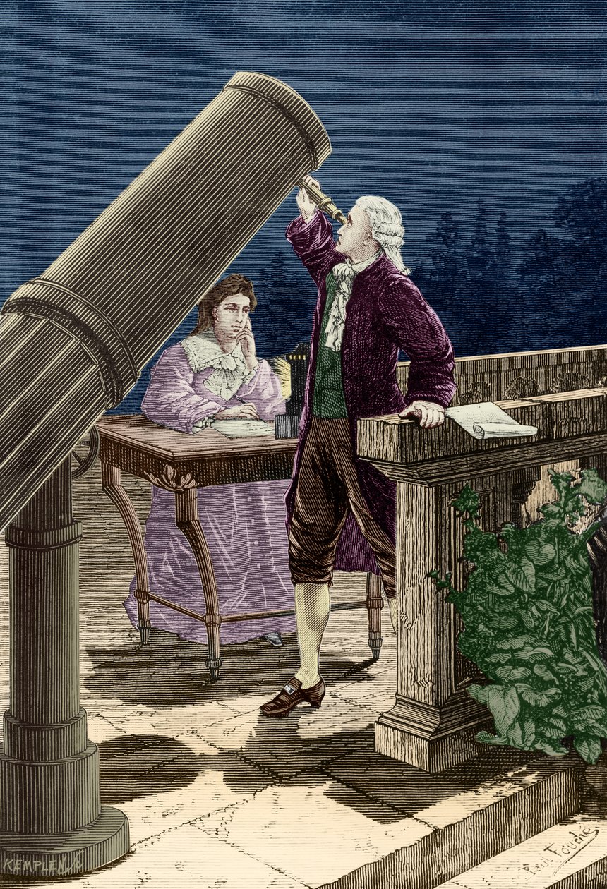 William Herschel (1738-1822) Opdager planeten Uranus (gravering) af French School