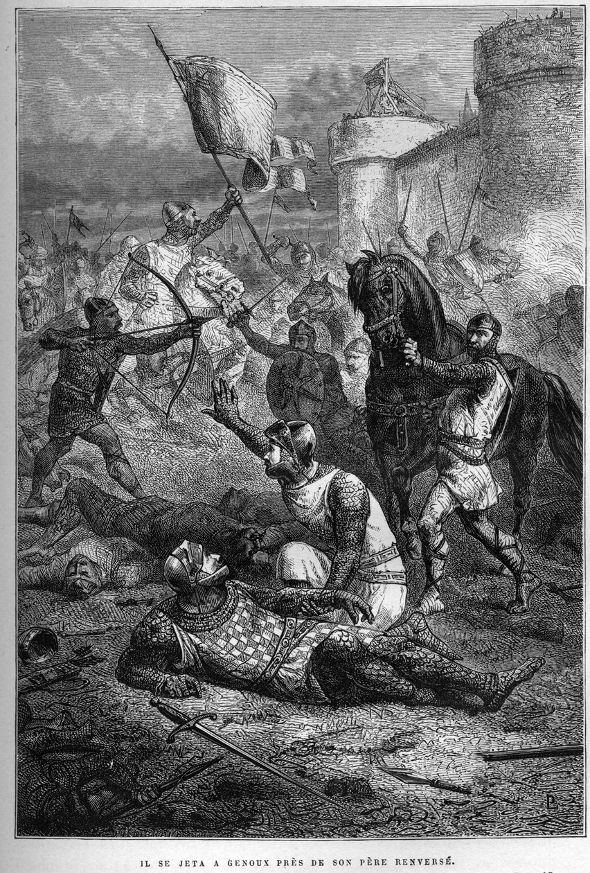 William I bliver såret af sin søn Robert, mens han kæmpede i Frankrig, 1076 - Robert Courteheuses opstand af French School