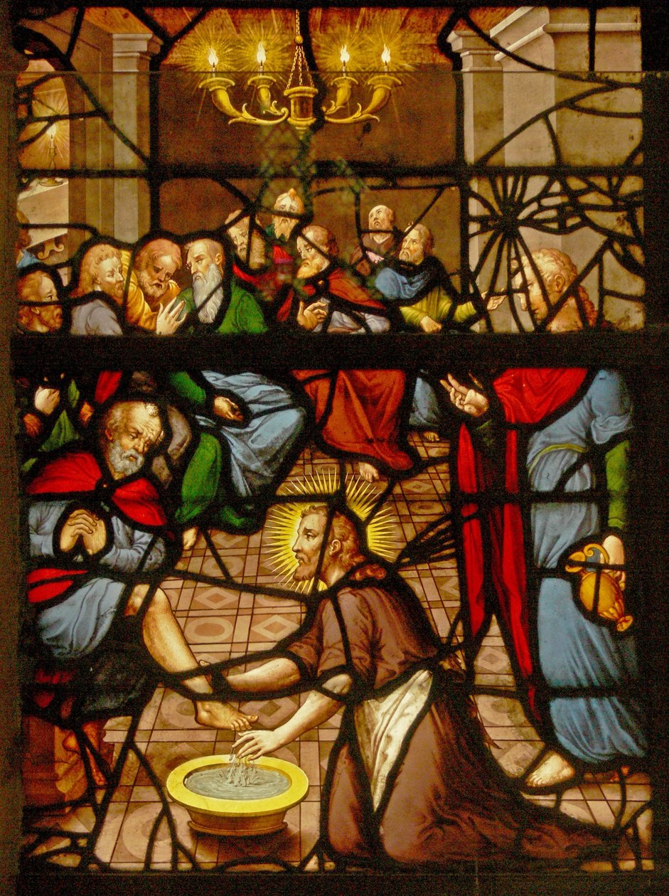 Vindue Charnier-7, der forestiller Kristus, vasker sine disciples fødder af French School