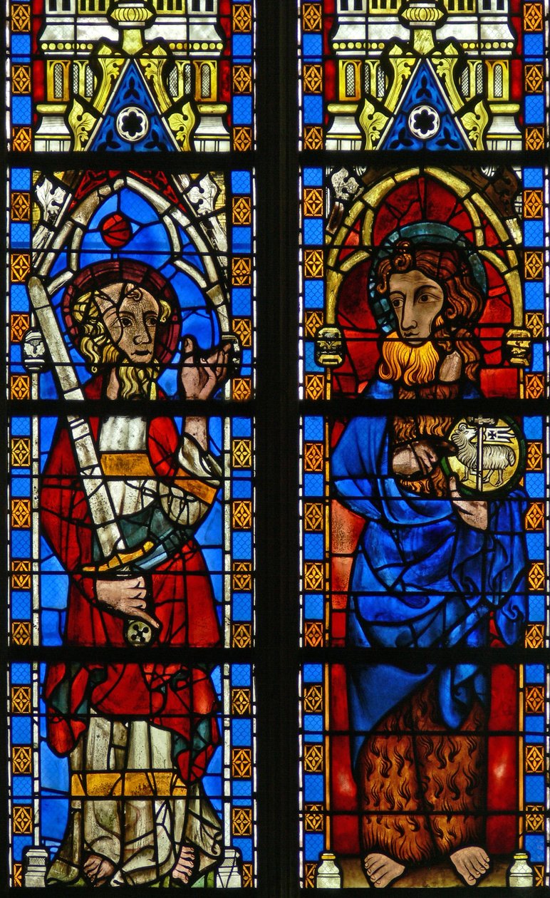 Vinduet Narthex S forestillende St. Johannes Døberen og St. Paul af French School