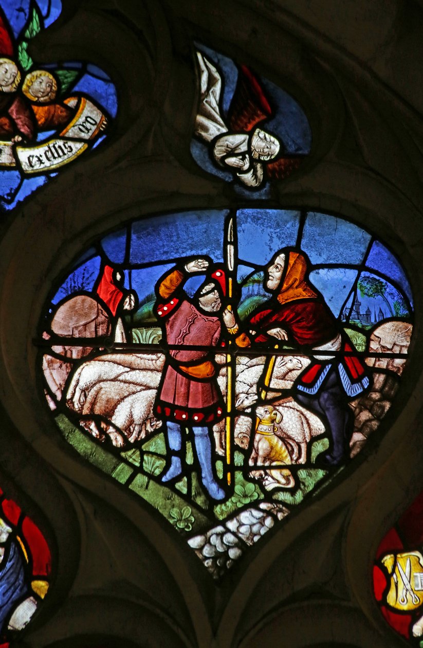 Vindue, der viser bebudelsen til hyrderne (farvet glas) af French School
