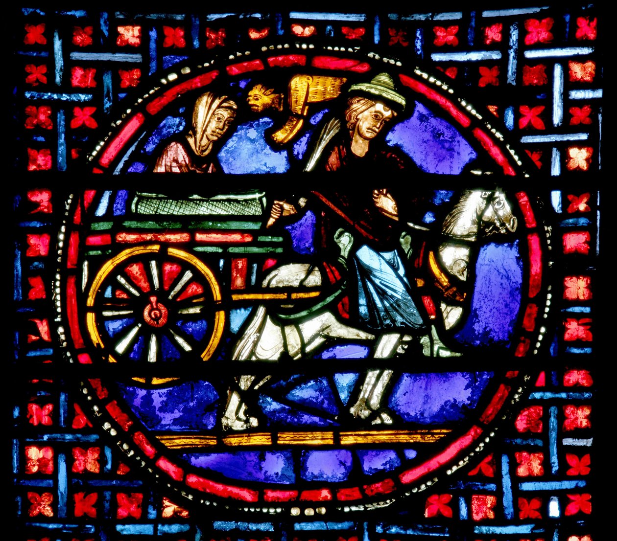Vindue, der forestiller Julienne, der flytter relikvier af St. Stephen til Konstantinopel af French School