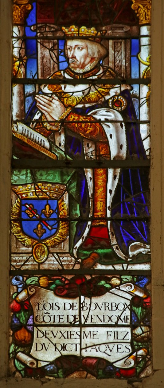 Vindue, der viser Louis de Bourbon-Vendome (farvet glas) af French School