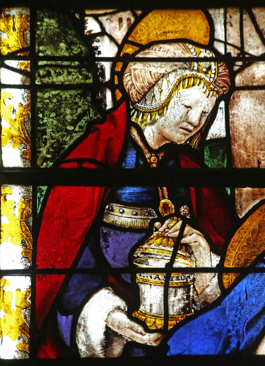 Vindue forestillende Maria Magdalene ved Pietaen af French School