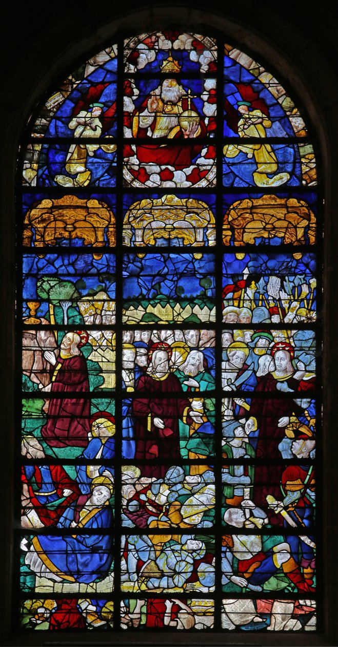Vindue med passionsscener (farvet glas) af French School