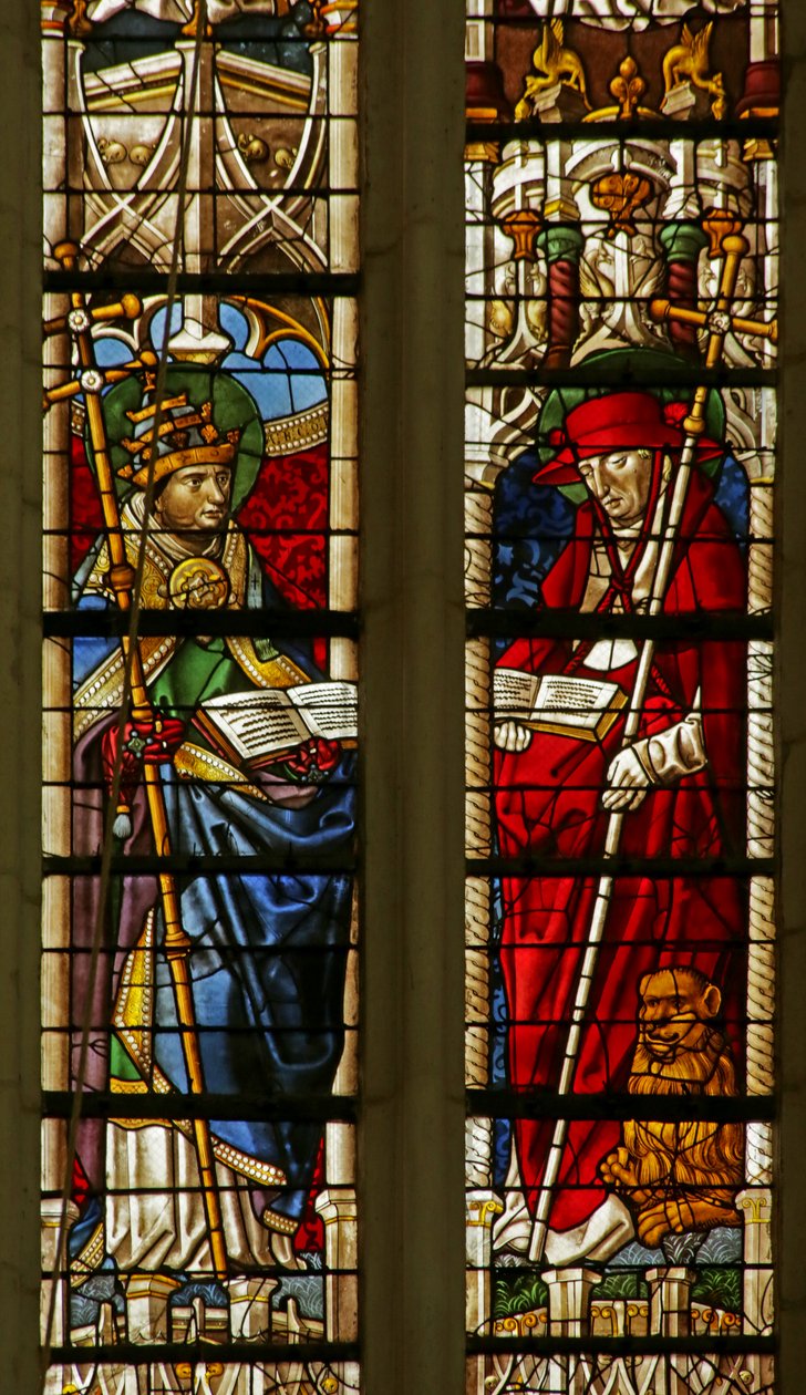 Vindue, der forestiller Saint Gregory og Saint Hieronymus af French School