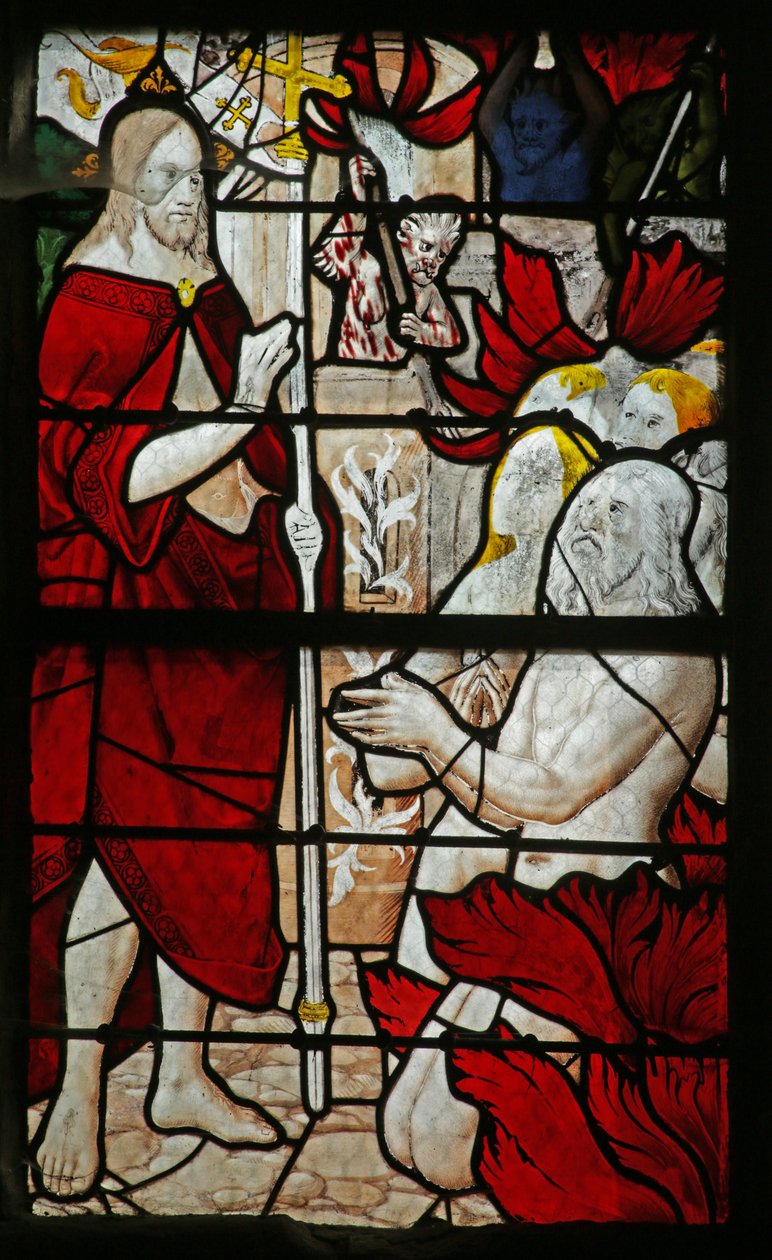 Vindue, der forestiller Helvedes Harving, 1505-10 af French School