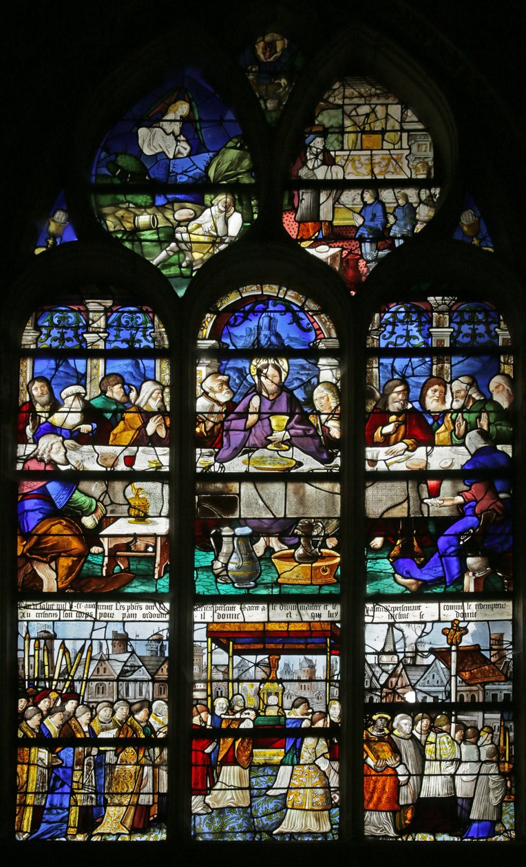Vindue, der viser den sidste nadver og processionen af det hellige sakramente, 1530 af French School