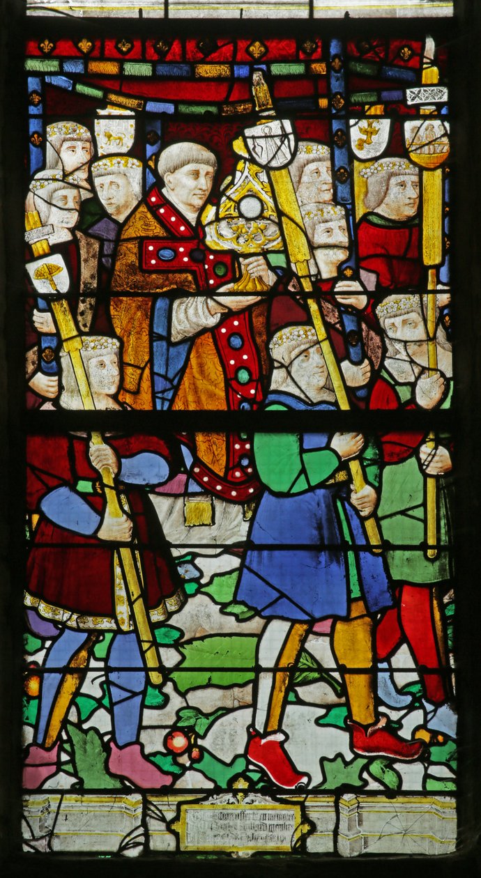 Vindue, der viser værtens procession, ca. 1495 (farvet glas) af French School