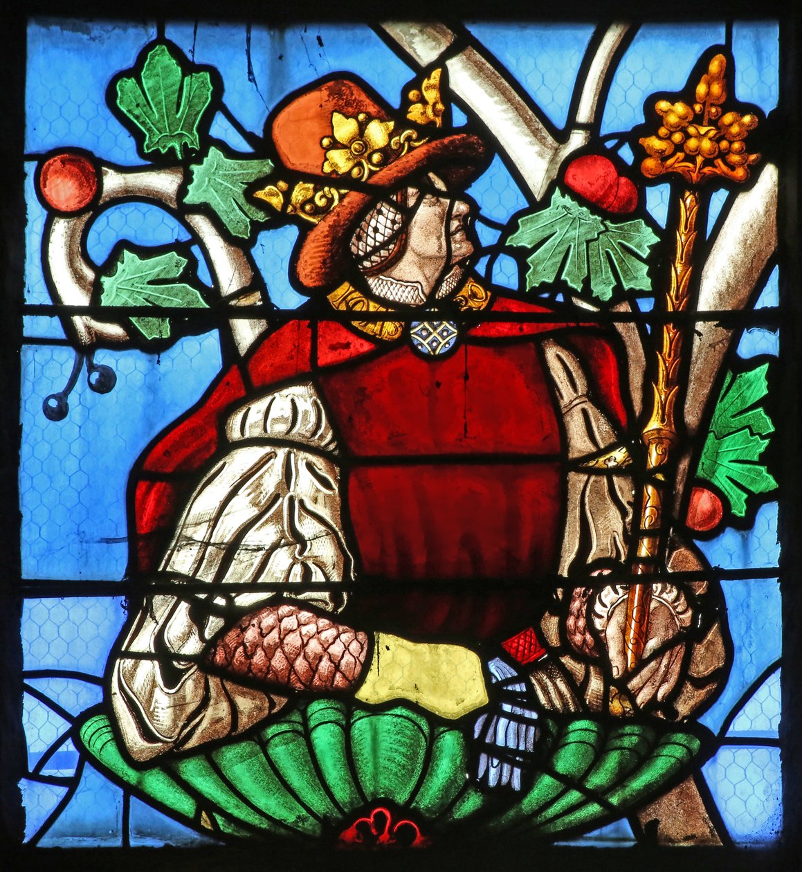 Vindue, der viser Jesses træ (for det meste moderne) (farvet glas) af French School