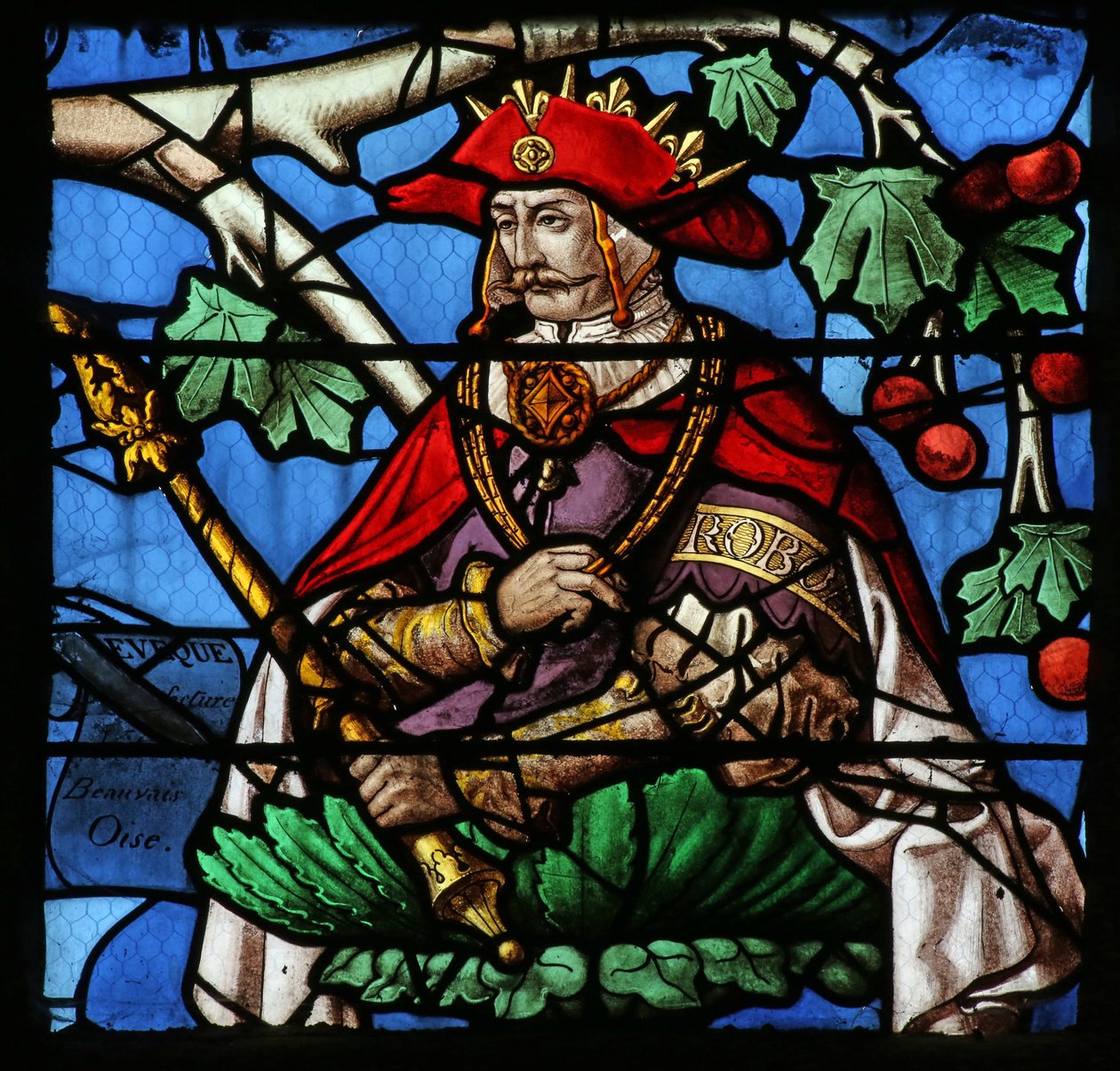 Vindue, der viser Jesses træ (for det meste moderne) (farvet glas) af French School