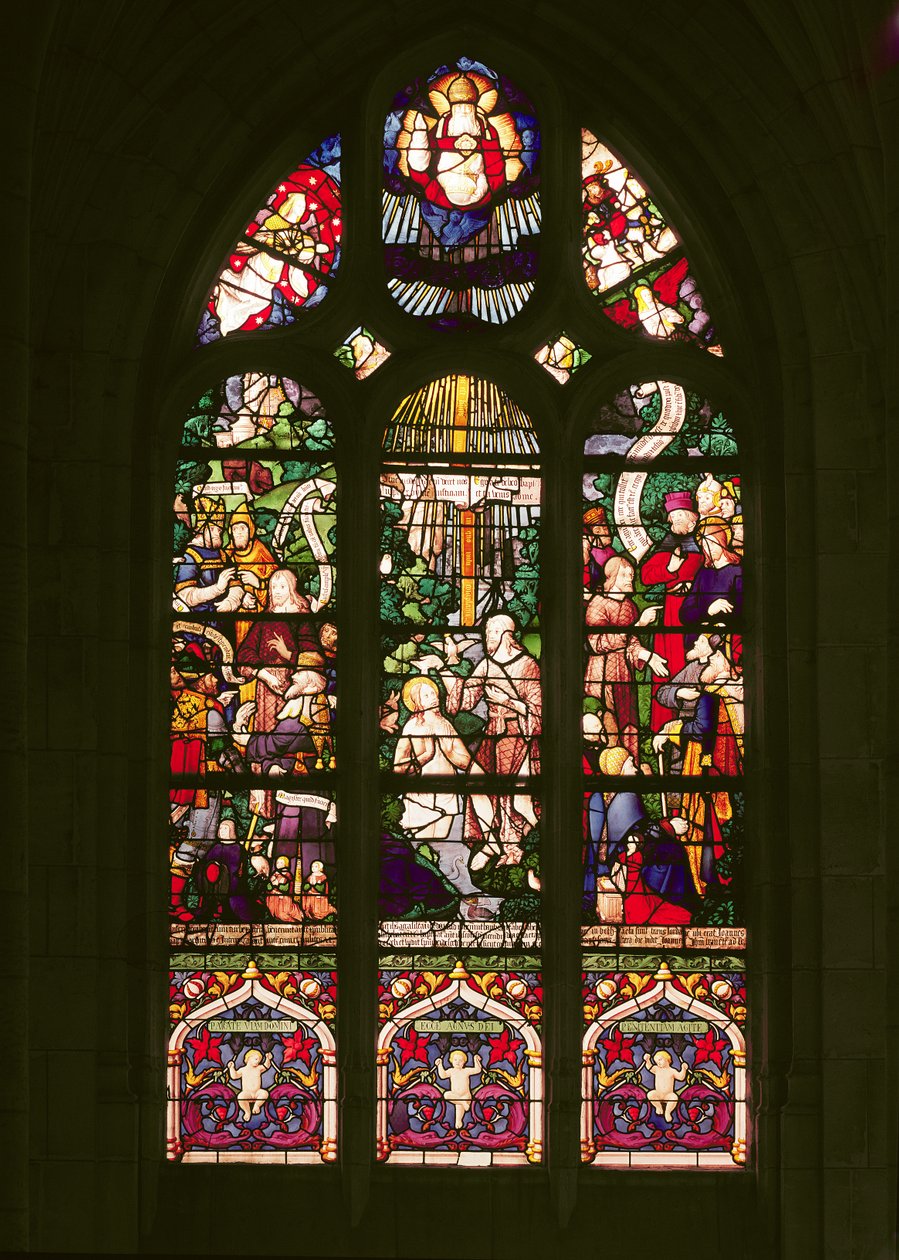Vindue, der viser Kristi dåb, 1490 af French School